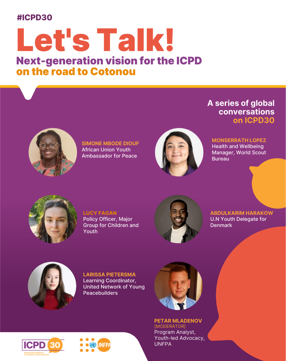 An image of speakers and events taking place at the ICPD global youth dialogue. 