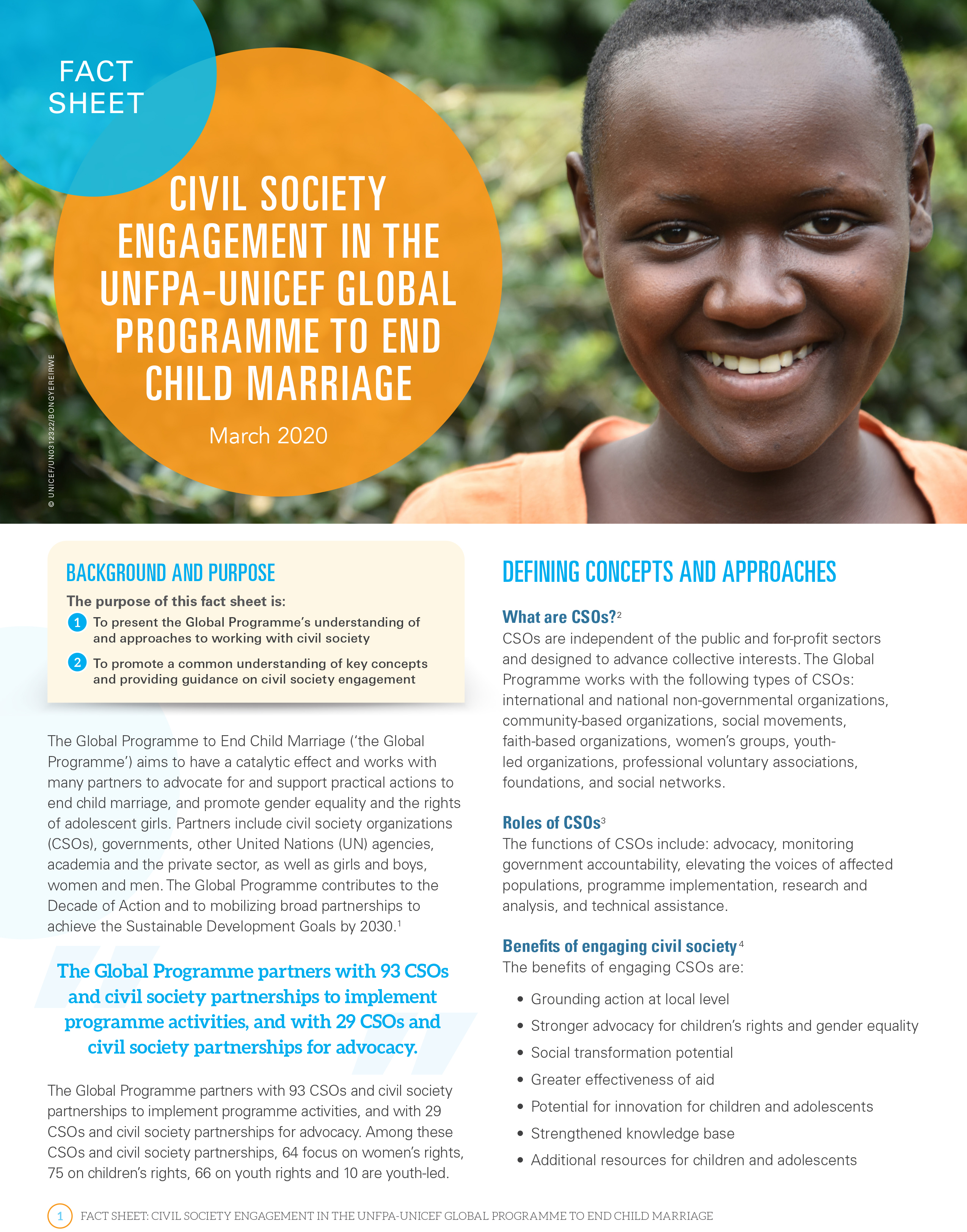 Ficha técnica sobre la participación de la sociedad civil en el Programa Mundial de UNFPA-UNICEF para Poner Fin al Matrimonio Infantil