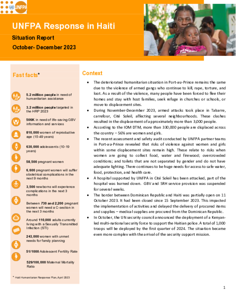 UNFPA Response in Haiti Situation Report – October - December 2023
