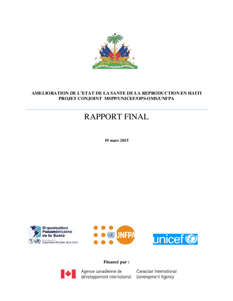 Narrative Report for Amelioration de l'etat de sante de la reproducion en Haiti CAJ04