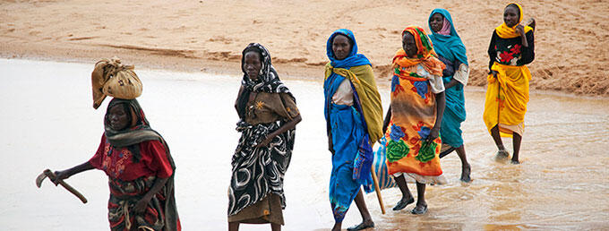 Displaced women are escorted by peacekeepers as they collect firewood in Sudan, in 2010. The women say they fear being assaulted when they leave their homes. Photo credit: UN Photo/Albert Gonz&aacute;lez Farran