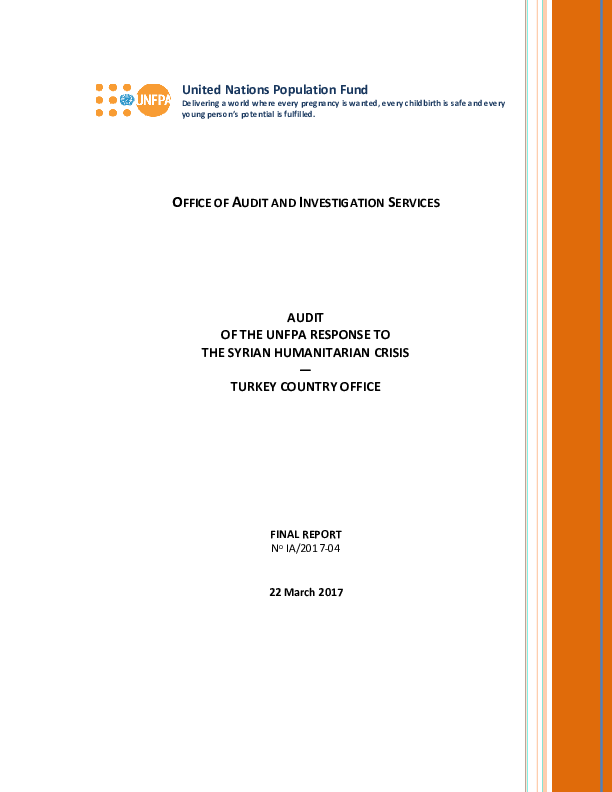 Audit of the UNFPA Response to the Syrian Humanitarian Crisis - Turkey Country Office