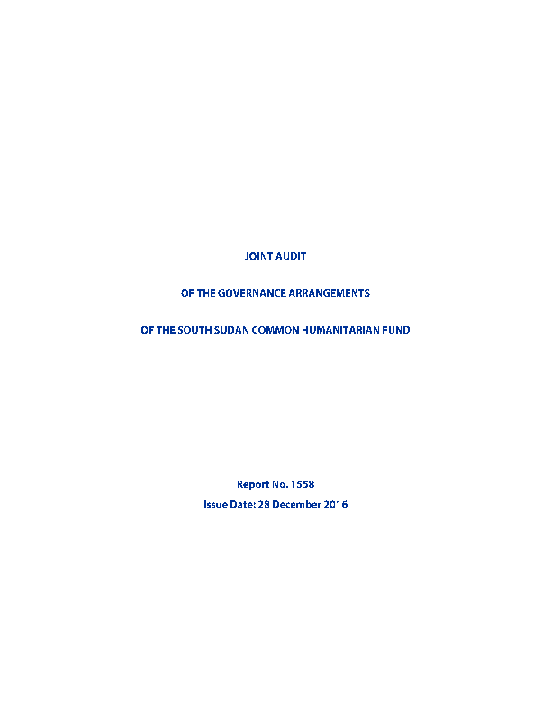 Joint Audit of the Governance Arrangements of the South Sudan Common Humanitarian Fund