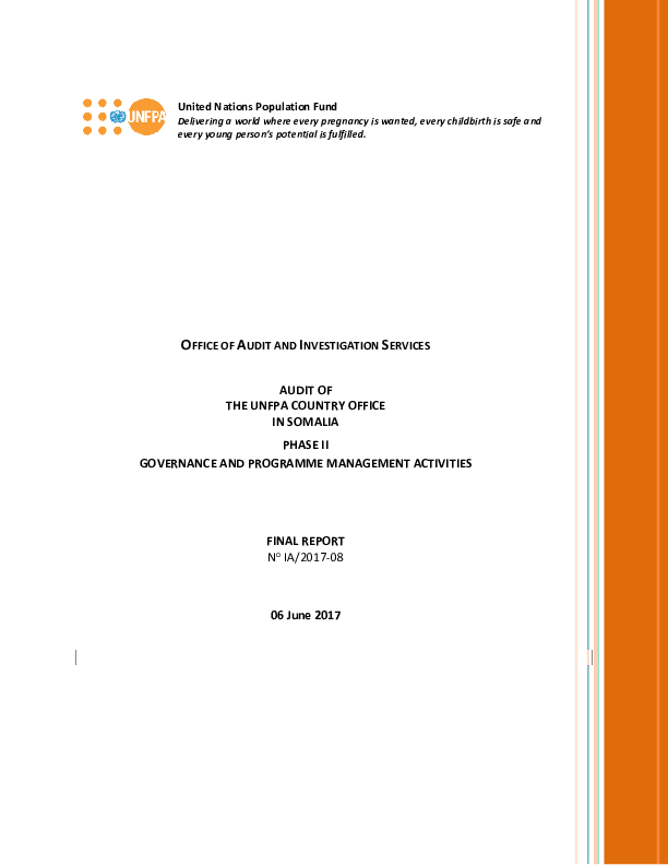 Audit of the UNFPA Country Office in Somalia Phase II - Governance and Programme Management Activities