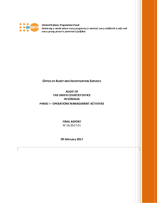 Audit of the UNFPA Country Office in Somalia Phase I - Operations management activities