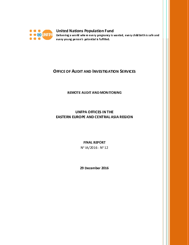 Remote Audit and Monitoring of UNFPA offices in the Eastern Europe and Central Asia Region