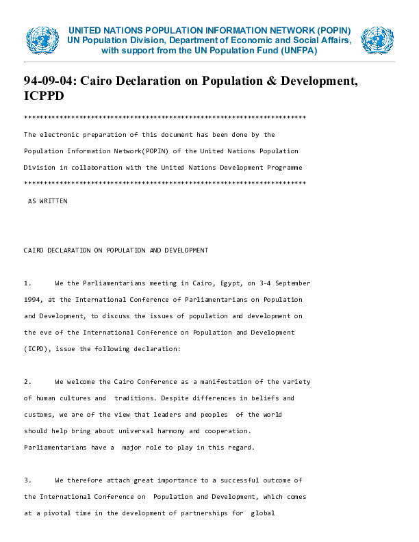 Cairo Declaration on Population & Development