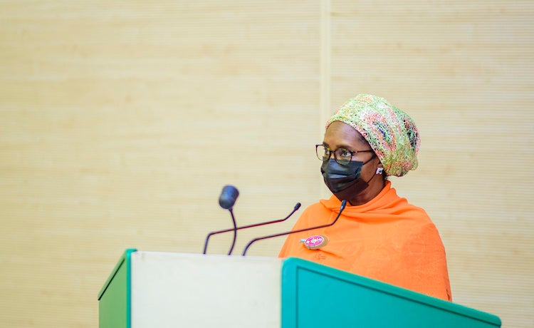 Nigeria's Minister of Finance addressing a meeting