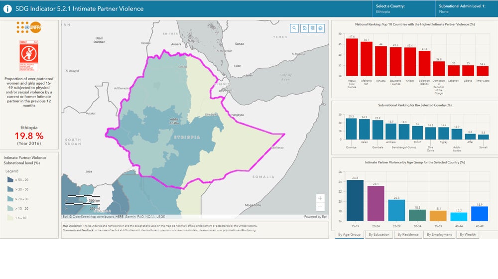 Map visualization of the IPV dashboard.