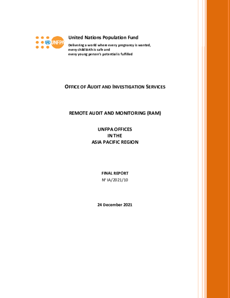 Remote Audit and Monitoring of UNFPA Offices in the Asia & the Pacific Region