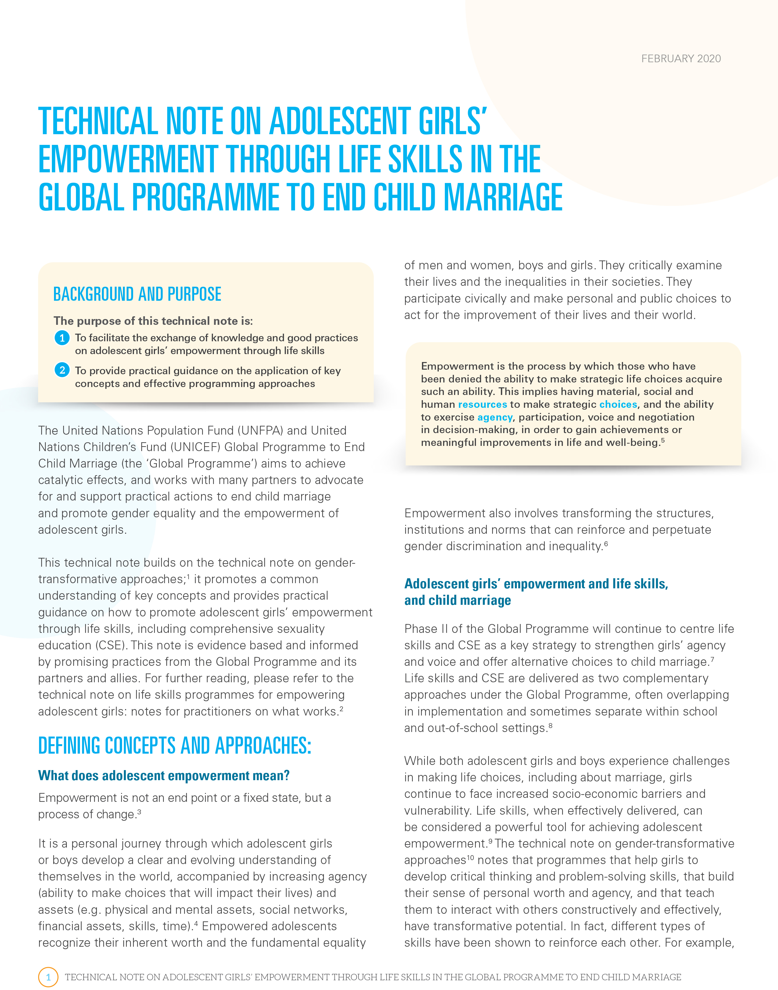 Technical Note on Adolescent Girls' Empowerment through Life Skills in the…