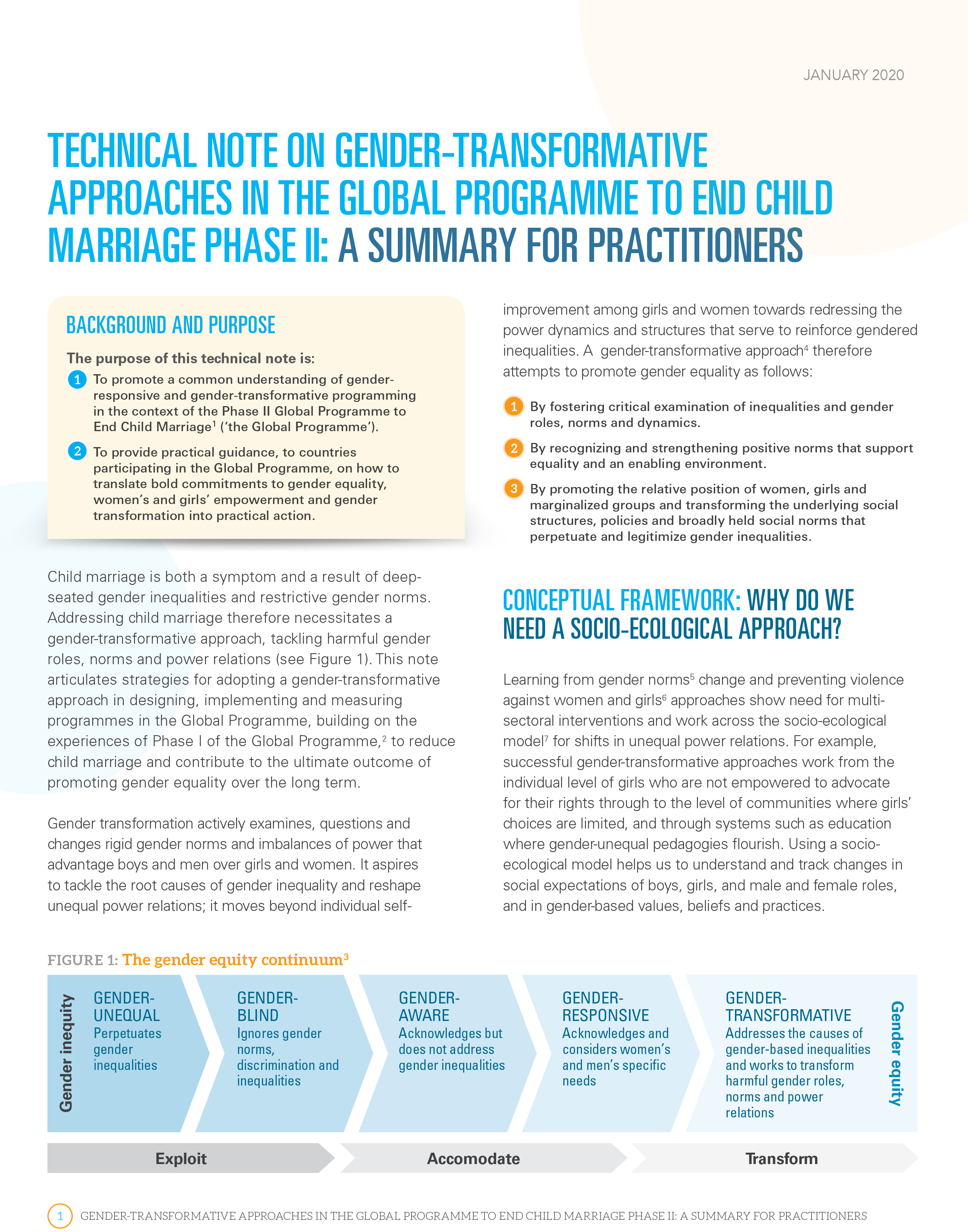 Note technique sur les approches transformatrices du genre dans le cadre du programme mondial pour mettre fin au mariage d’enfants (phase 2) – résumé pour les praticiens