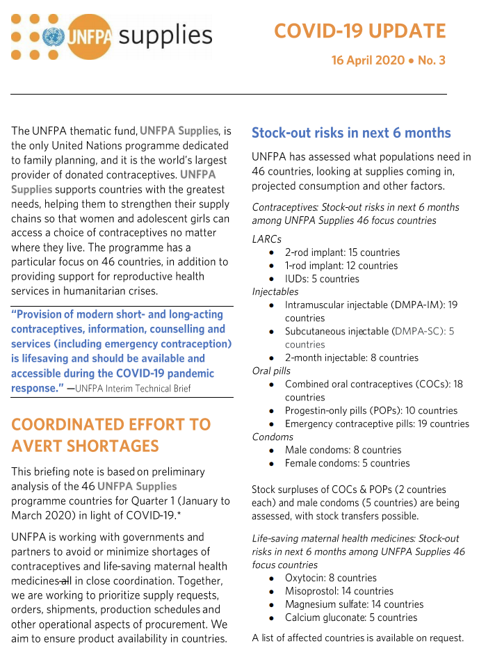 UNFPA Supplies COVID-19 update - 16 April 2020