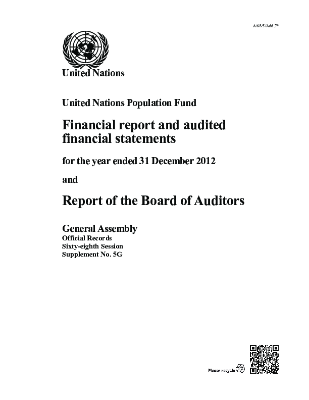 UN Board of Auditors Report on the 2012 UNFPA Financial Statements