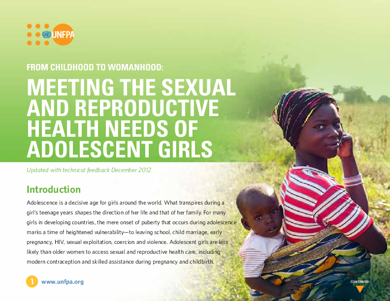 Adolescent Girl's Sexual and Reproductive Health Needs