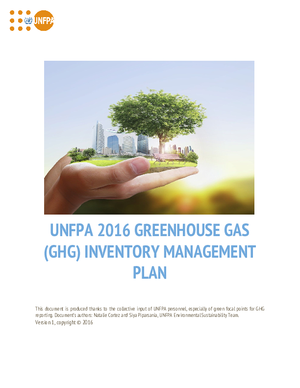 UNFPA 2016 Greenhouse Gas (GHG) Inventory Management Plan