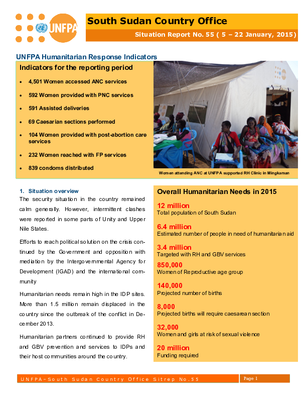 South Sudan Country Office Situation Report #55 – 5-22 January 2015