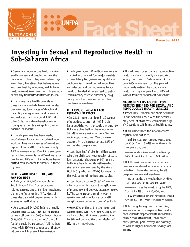 Adding It Up 2014: Sub-Saharan Africa Fact Sheet