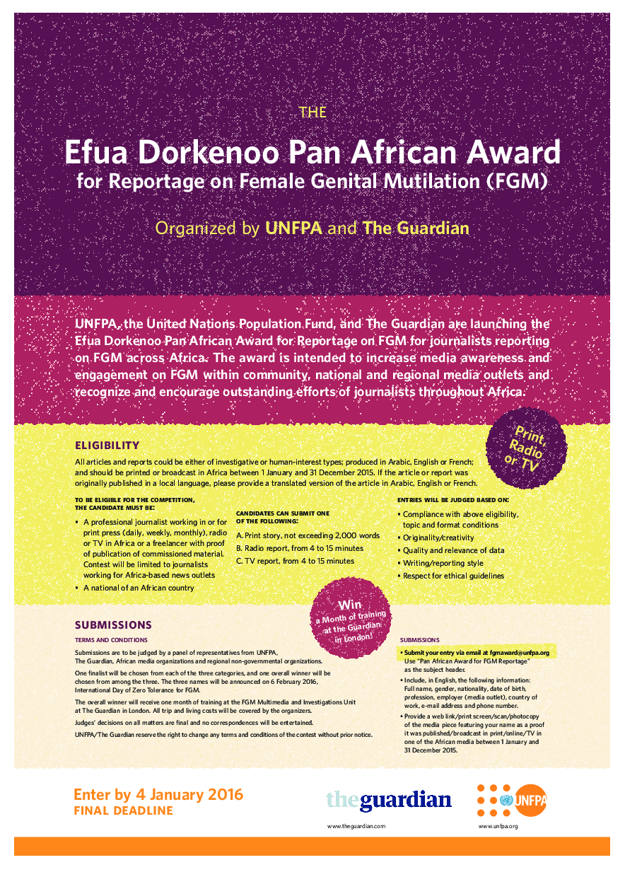 The Efua Dorkenoo Pan African Award for Reportage on Female Genital Mutilation (FGM)