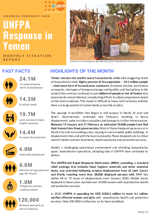 UNFPA Response in Yemen Monthly Situation Report #02 – February 2020