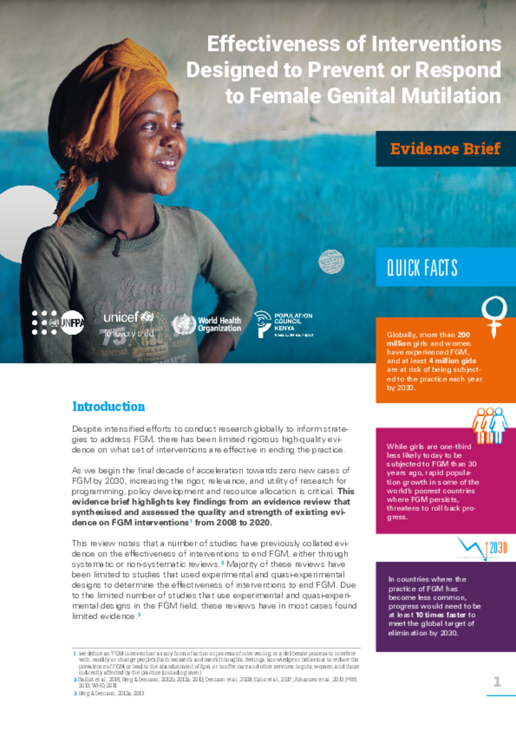 Evidence Brief: Effectiveness of Interventions Designed to Prevent or Respond to Female Genital Mutilation