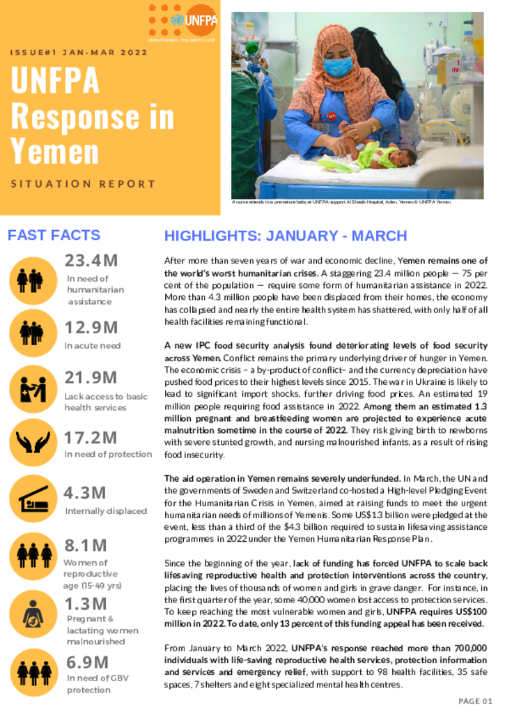 UNFPA Response in Yemen Situation Report #1 –  January-March 2022