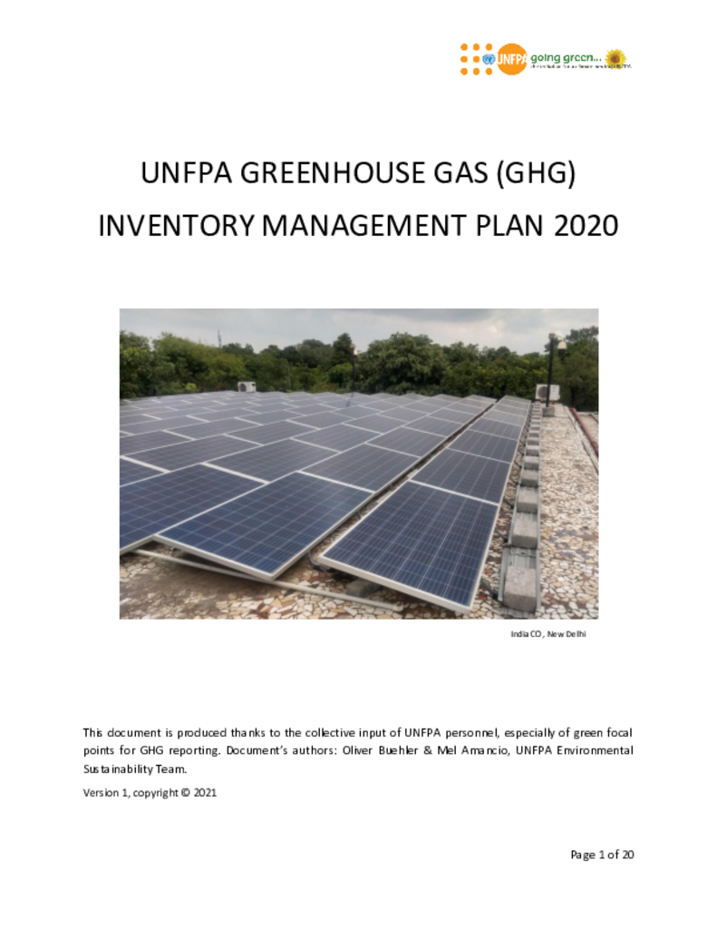 UNFPA 2020 Greenhouse Gas (GHG) Inventory Management Plan