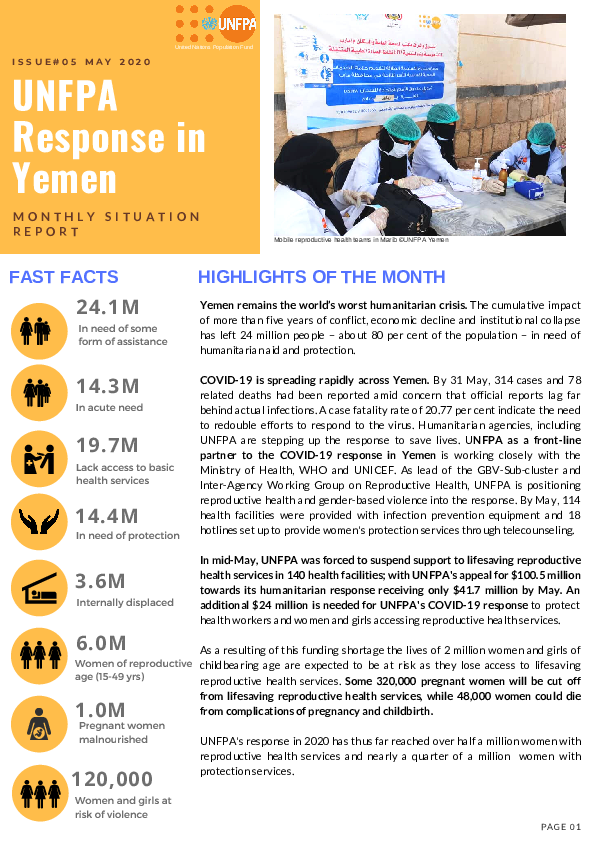 UNFPA Response in Yemen Monthly Situation Report #05 – May 2020
