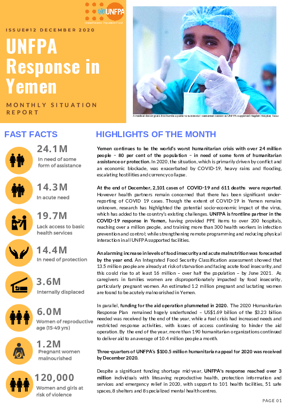 UNFPA Response in Yemen Monthly Situation Report #12 – December 2020