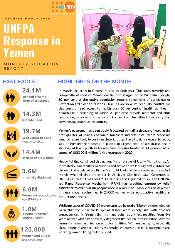 UNFPA Response in Yemen Monthly Situation Report #03 – March 2020