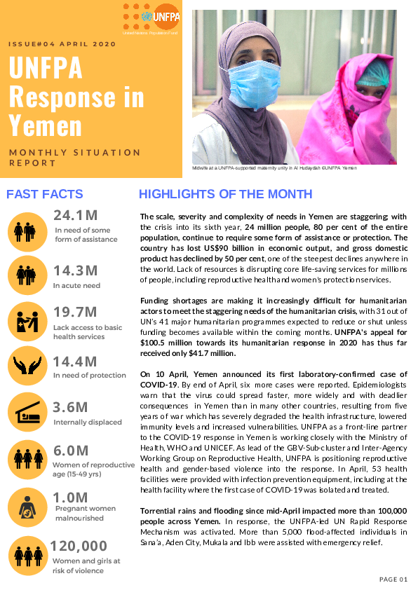 UNFPA Response in Yemen Monthly Situation Report #04 – April 2020