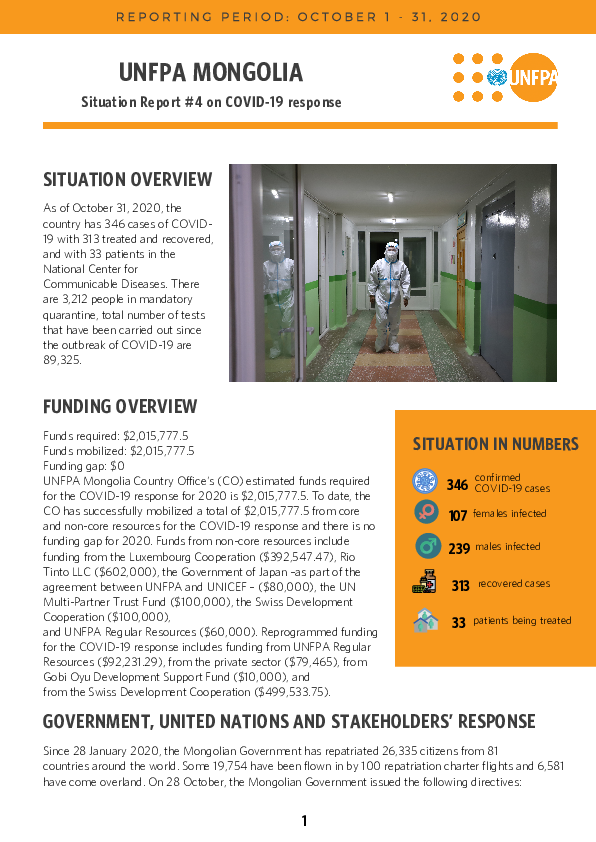 COVID-19 Situation Report No. 4 for UNFPA Mongolia