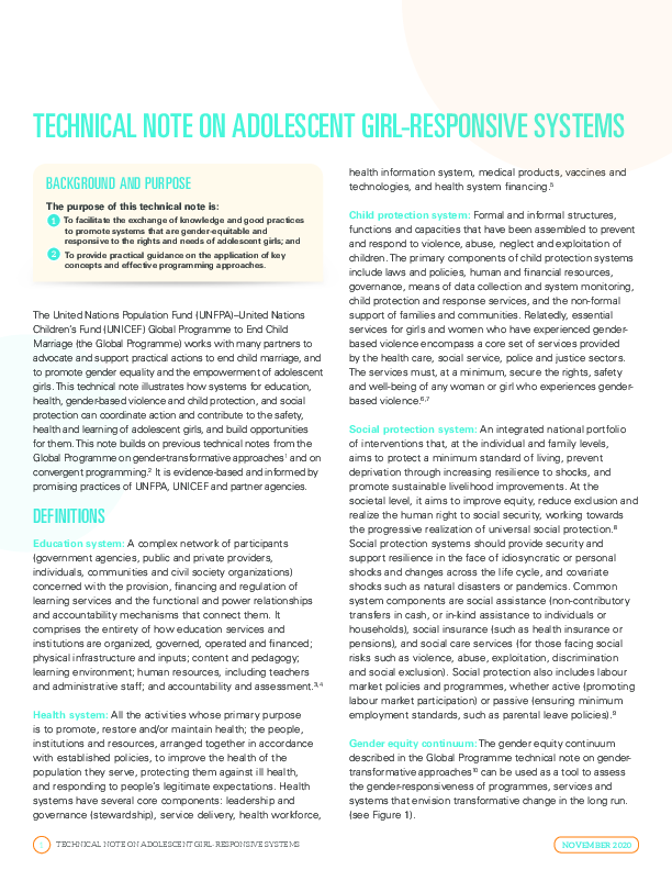 Technical Note on Adolescent Girl-Responsive Systems 