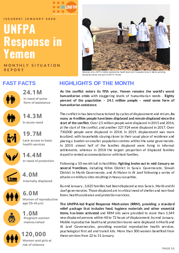 UNFPA Response in Yemen Monthly Situation Report #01 – January 2020