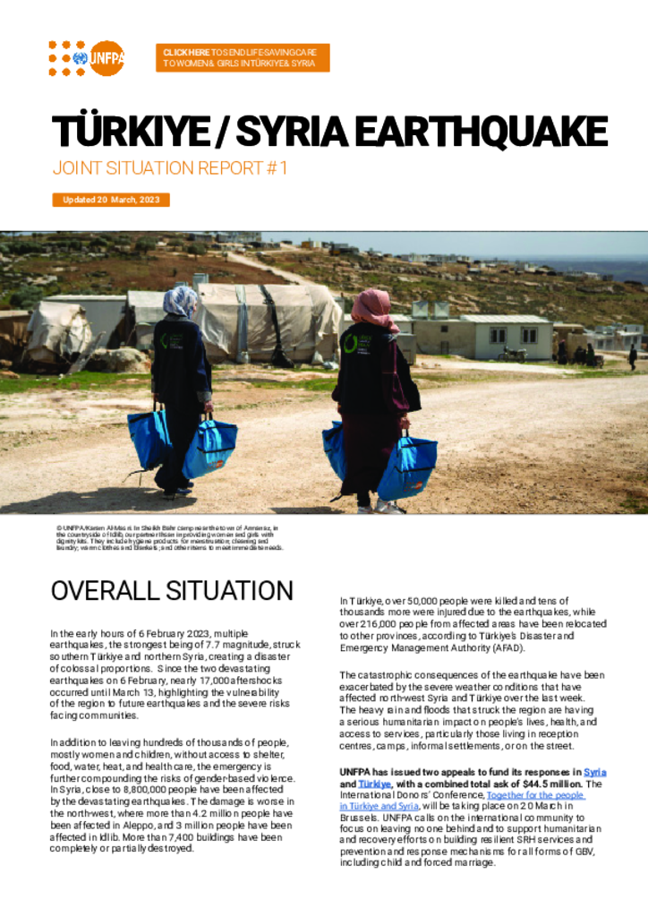 Türkiye/Syria Earthquake Joint Situation Report #1 -29 March 2023