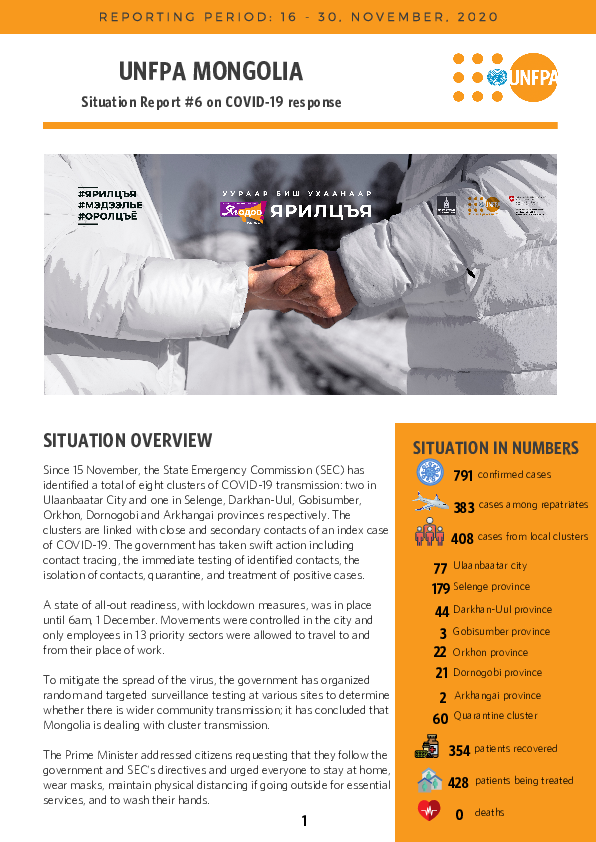 COVID-19 Situation Report No. 6 for UNFPA Mongolia