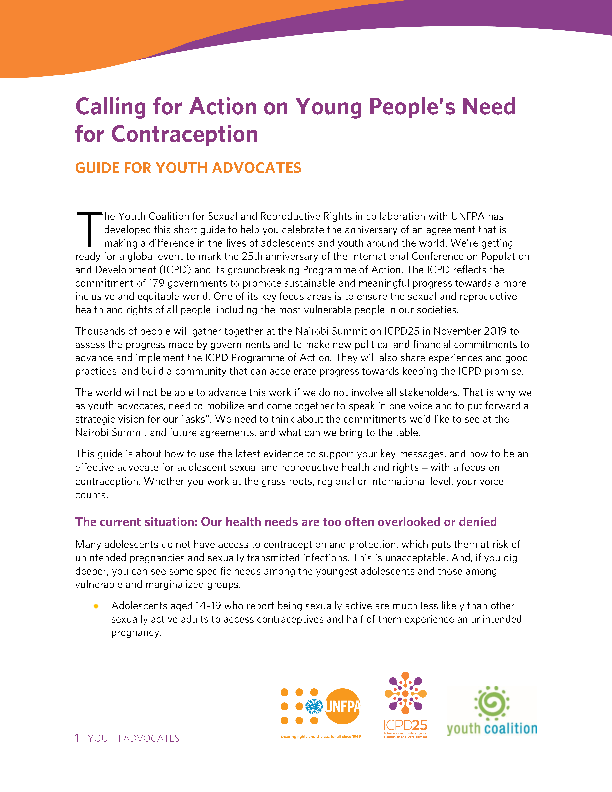 Calling for Action on Young People’s Need for Contraception - Guide for Youth Advocates
