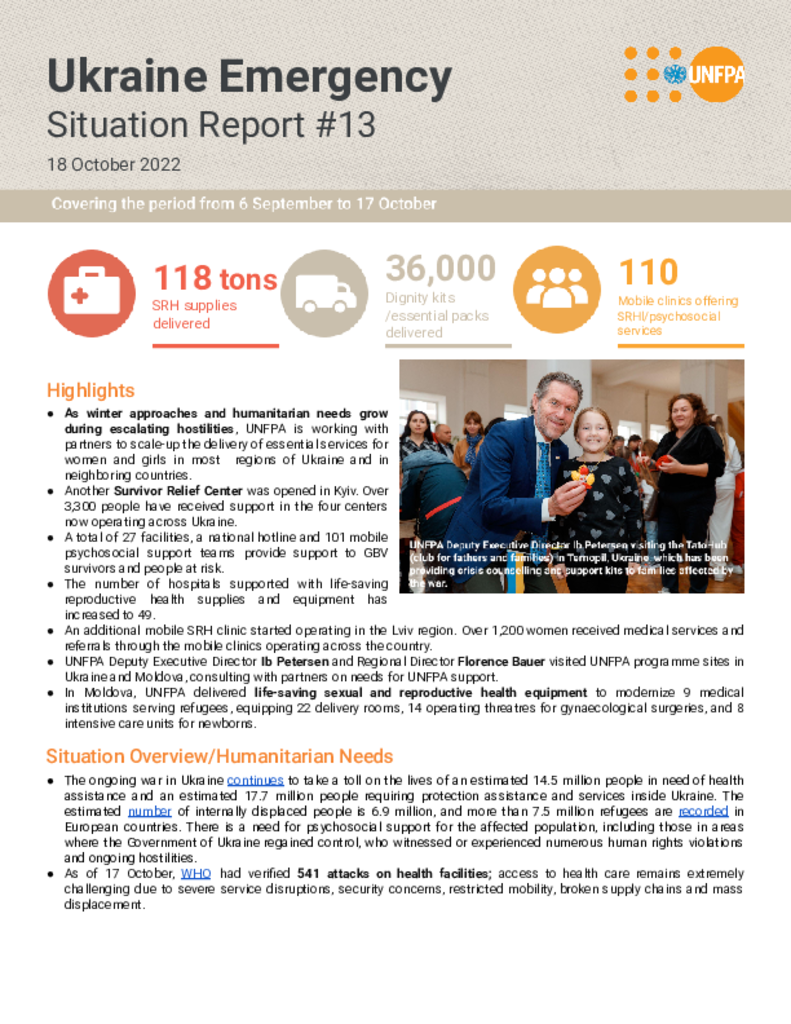 Ukraine Emergency Situation Report #13 - 18 October 2022