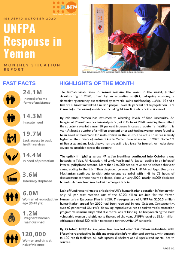 UNFPA Response in Yemen Monthly Situation Report #10 – October 2020