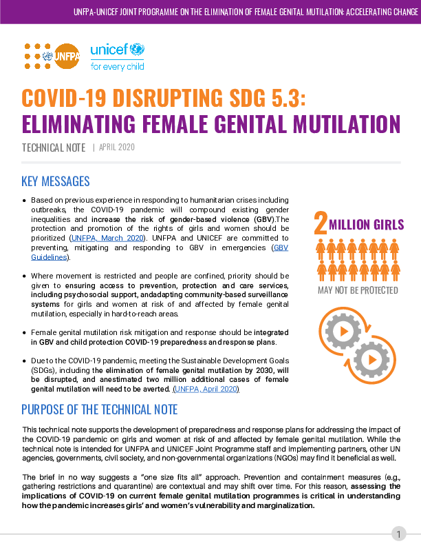 LE COVID-19 UNE MENACE POUR L’ODD 5.3: ÉLIMINER LES MUTILATIONS GÉNITALES FÉMININES