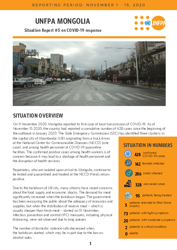COVID-19 Situation Report No. 5 for UNFPA Mongolia