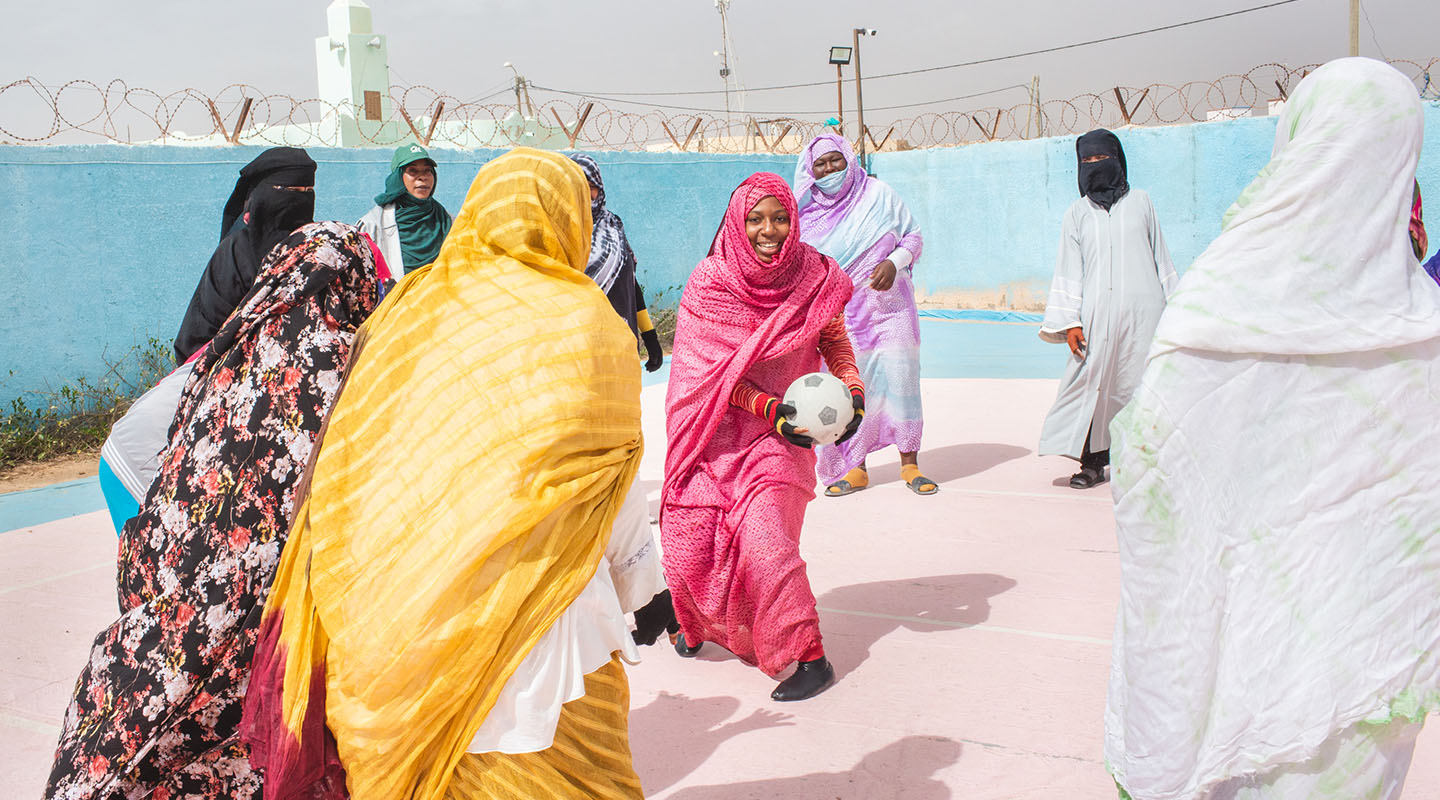Gender equality is key to sustainable development. Pictured: Adolescent girls play ball games in Mauritania.