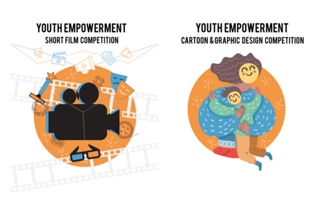 An Illustrated banner advertising the Youth Empowerment Online Cartoon Competition