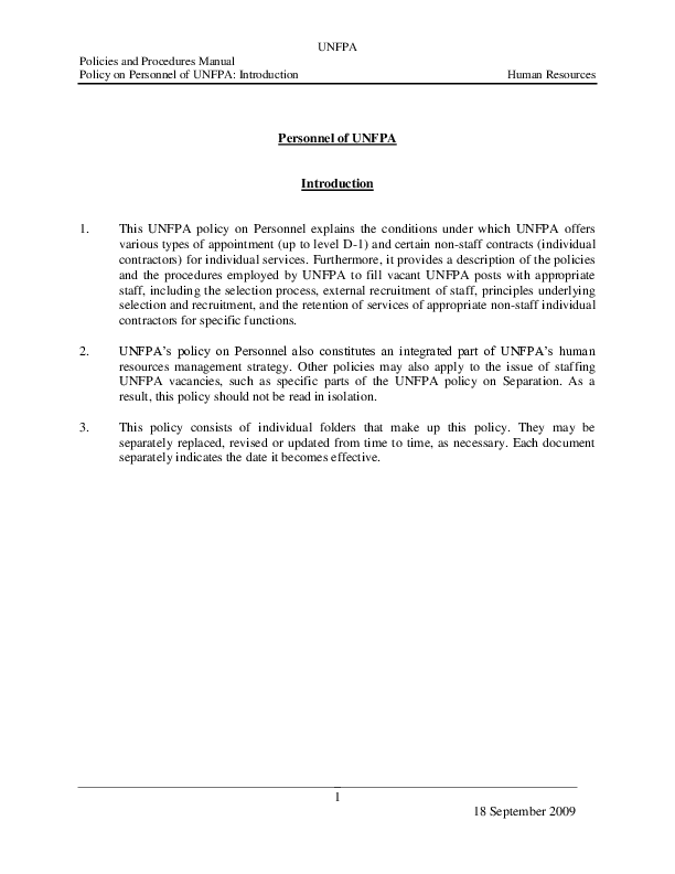 Policy on Personnel: General Information