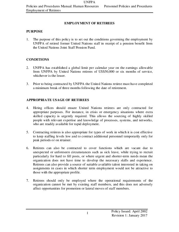 Policy on Personnel: Other Policies