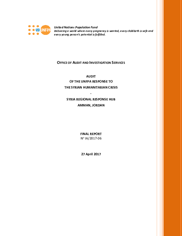 Audit of the UNFPA Response to the Syrian Humanitarian Crisis – Syria Regional Response Hub
