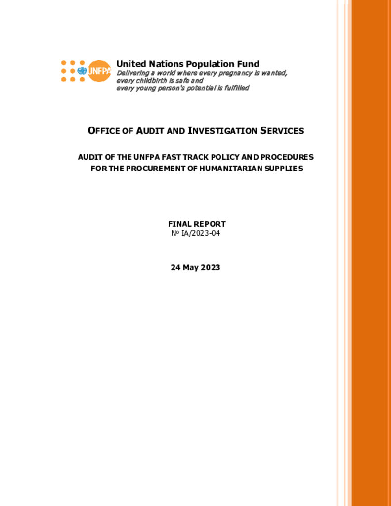 Audit of the UNFPA Fast Track Policy and Procedures for the Procurement of Humanitarian Supplies