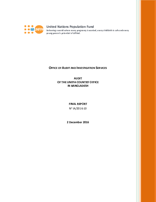 Audit of the UNFPA Country Office in Bangladesh