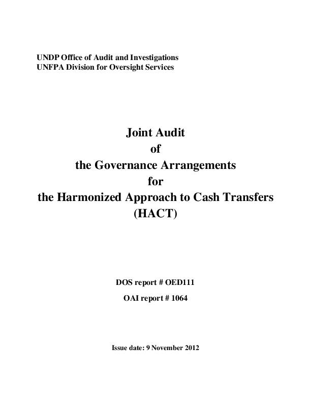 Joint Audit of the Governance Arrangements for the Harmonized Approach to Cash Transfers (HACT)
