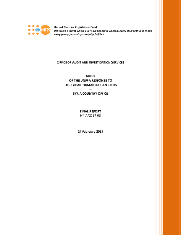 Audit of the UNFPA Response to the Syrian Humanitarian Crisis - Syria Country Office